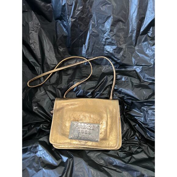 RARE POLLY BERGEN VINTAGE METALLIC GOLD LEATHER FIRENZE 1989 VIA TORNABUONI BAG - Picture 2 of 7